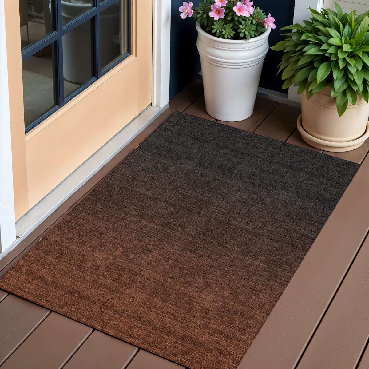 3 X 5 Orange And Charcoal Abstract Washable Indoor Outdoor Area Rug