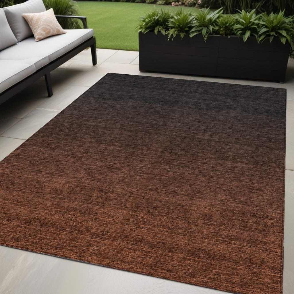 5 X 8 Orange And Charcoal Abstract Washable Indoor Outdoor Area Rug