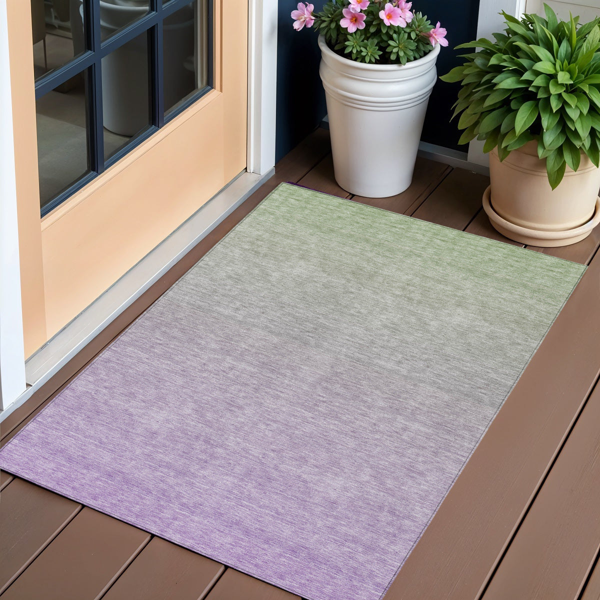 3 X 5 Artichoke Green And Lavender Ombre Washable Indoor Outdoor Area Rug