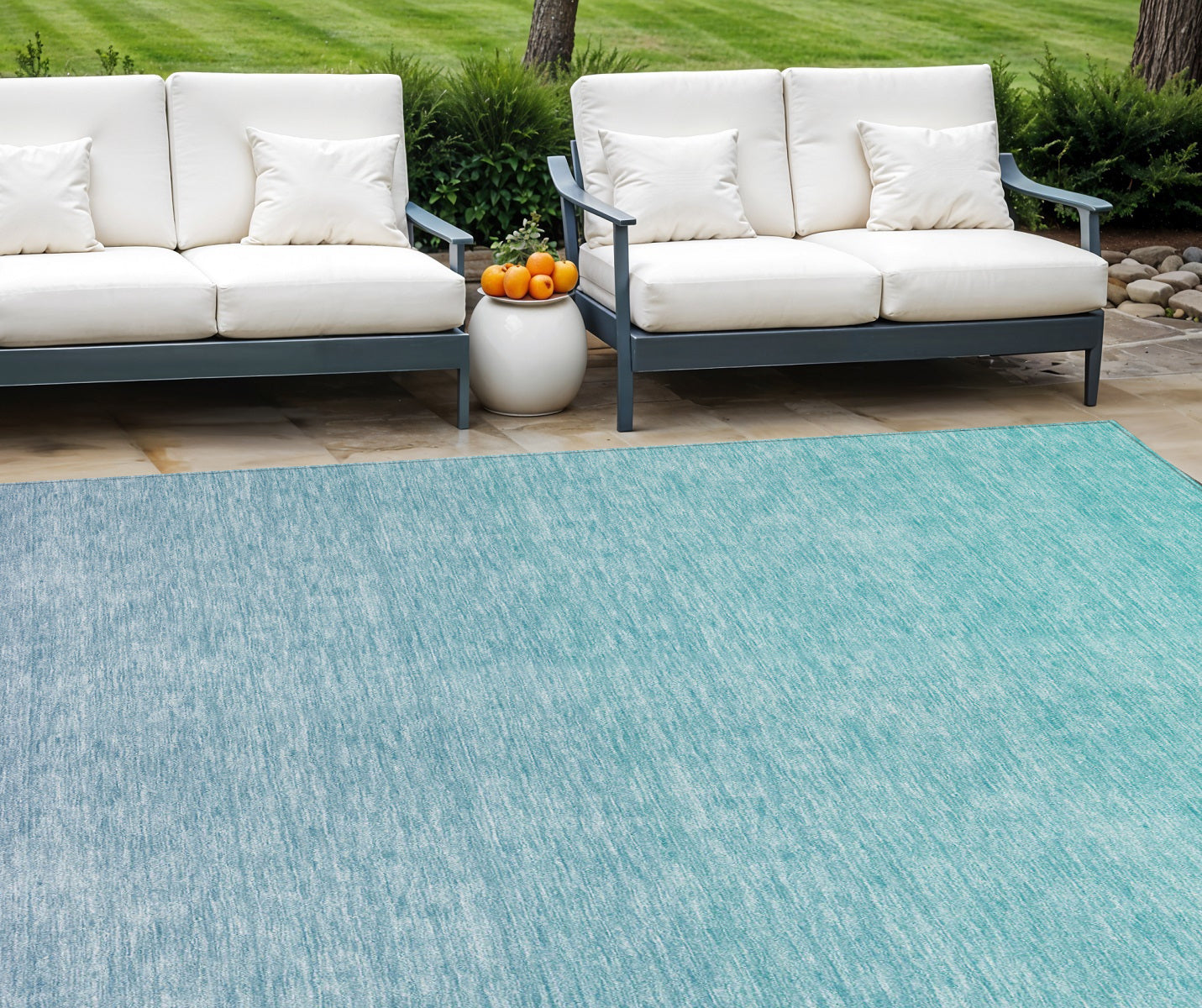8 X 10 Sky Blue And Teal Blue Ombre Washable Indoor Outdoor Area Rug