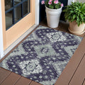 3 X 5 Purple Eggplant And Sage Medallion Washable Indoor Outdoor Area Rug