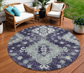 8 Purple Eggplant And Sage Round Medallion Washable Indoor Outdoor Area Rug