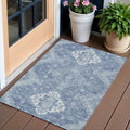 3 X 5 Navy Blue And Denim Blue Medallion Washable Indoor Outdoor Area Rug