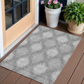 3 X 5 Gray Silver And Charcoal Ikat Washable Indoor Outdoor Area Rug