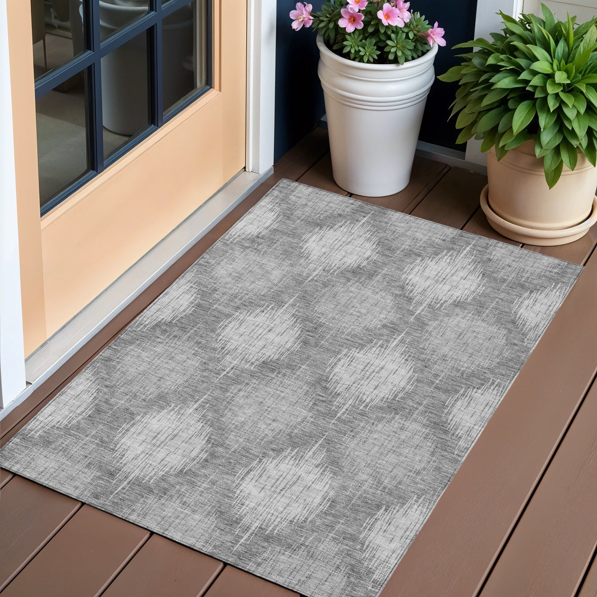 3 X 5 Gray Silver And Charcoal Ikat Washable Indoor Outdoor Area Rug