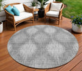 8 Gray Silver And Charcoal Round Ikat Washable Indoor Outdoor Area Rug