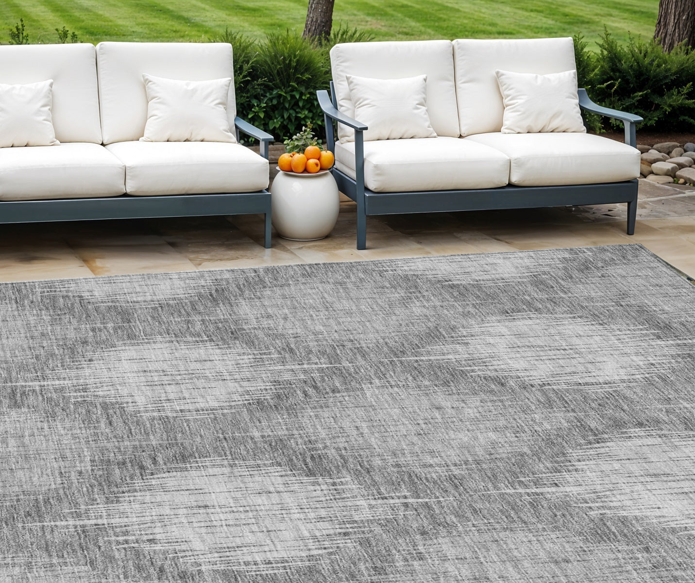 9 X 12 Gray Silver And Charcoal Ikat Washable Indoor Outdoor Area Rug