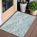 3 X 5 Aqua Mint Green And Silver Geometric Washable Indoor Outdoor Area Rug