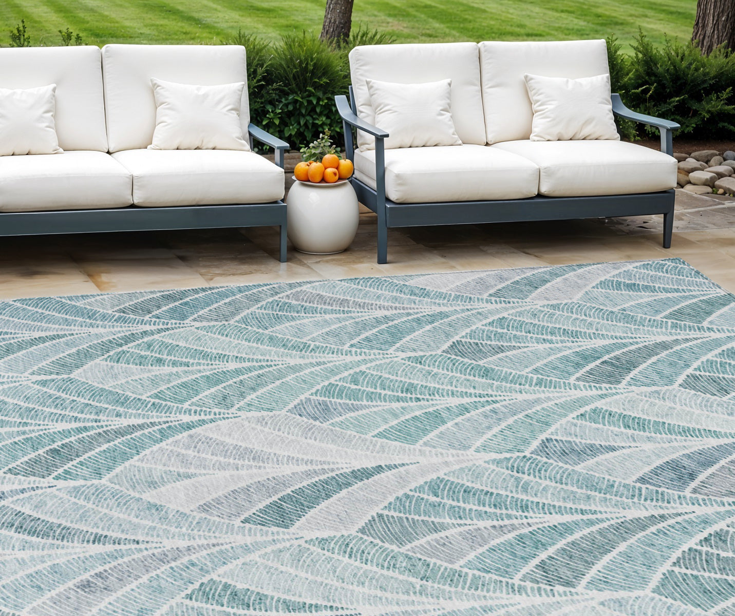 8 X 10 Aqua Mint Green And Silver Geometric Washable Indoor Outdoor Area Rug