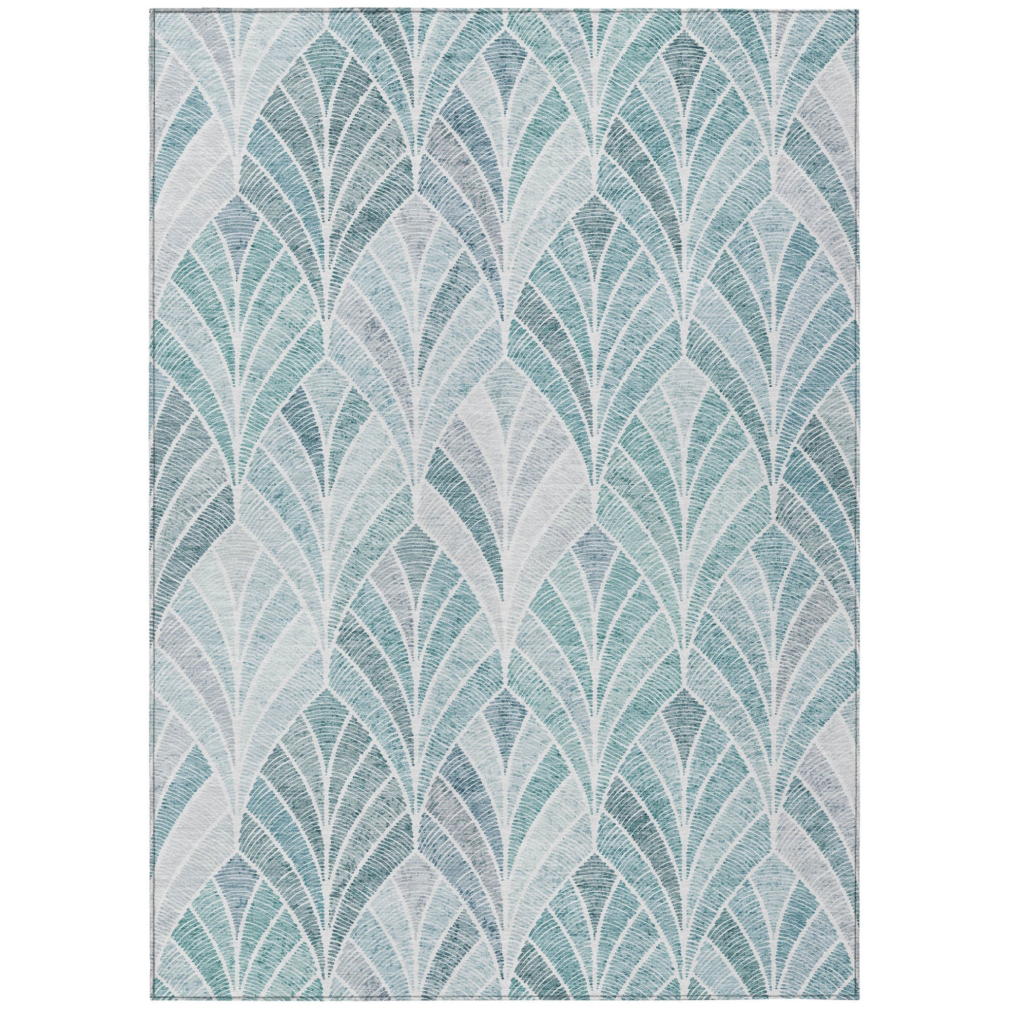 9 X 12 Aqua Mint Green And Silver Geometric Washable Indoor Outdoor Area Rug