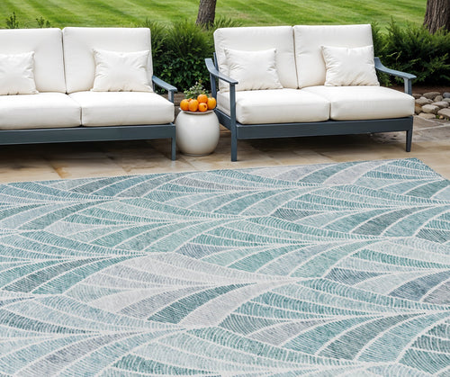 10 X 14 Aqua Mint Green And Silver Geometric Washable Indoor Outdoor Area Rug