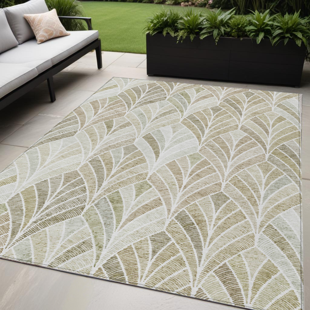 5 X 8 Khaki Tan And Beige Geometric Washable Indoor Outdoor Area Rug