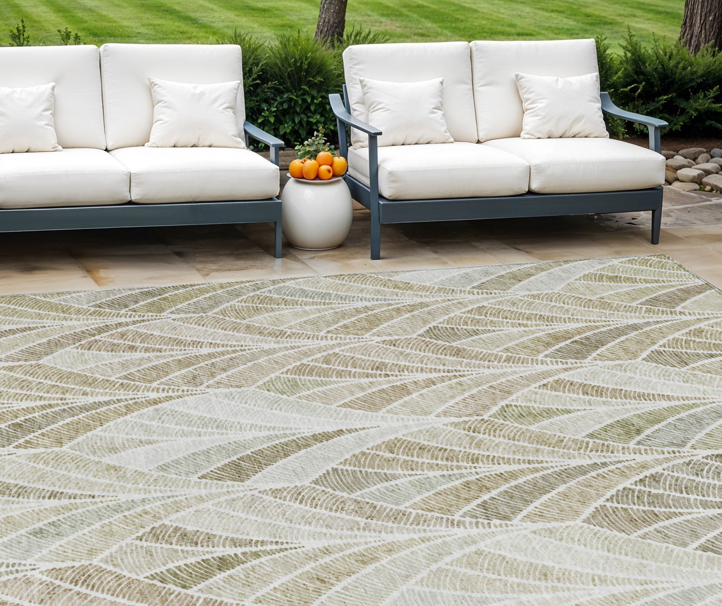 9 X 12 Khaki Tan And Beige Geometric Washable Indoor Outdoor Area Rug