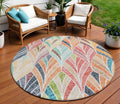 8 Orange Copper And Gold Round Geometric Washable Indoor Outdoor Area Rug