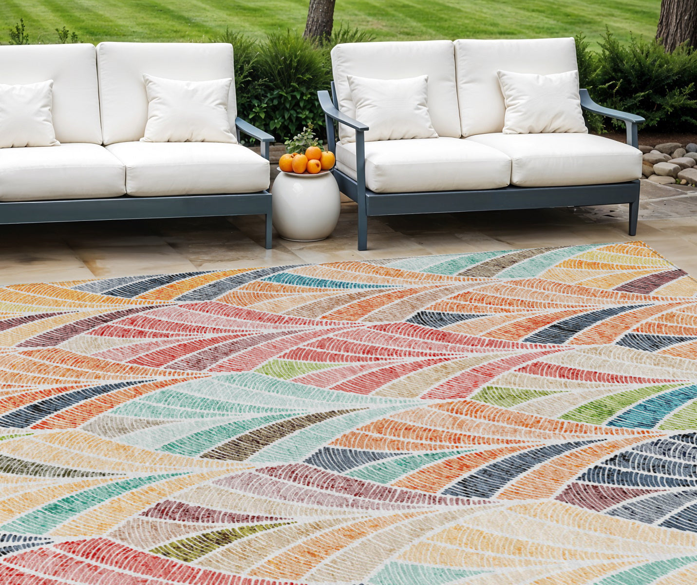 8 X 10 Orange Copper And Gold Geometric Washable Indoor Outdoor Area Rug