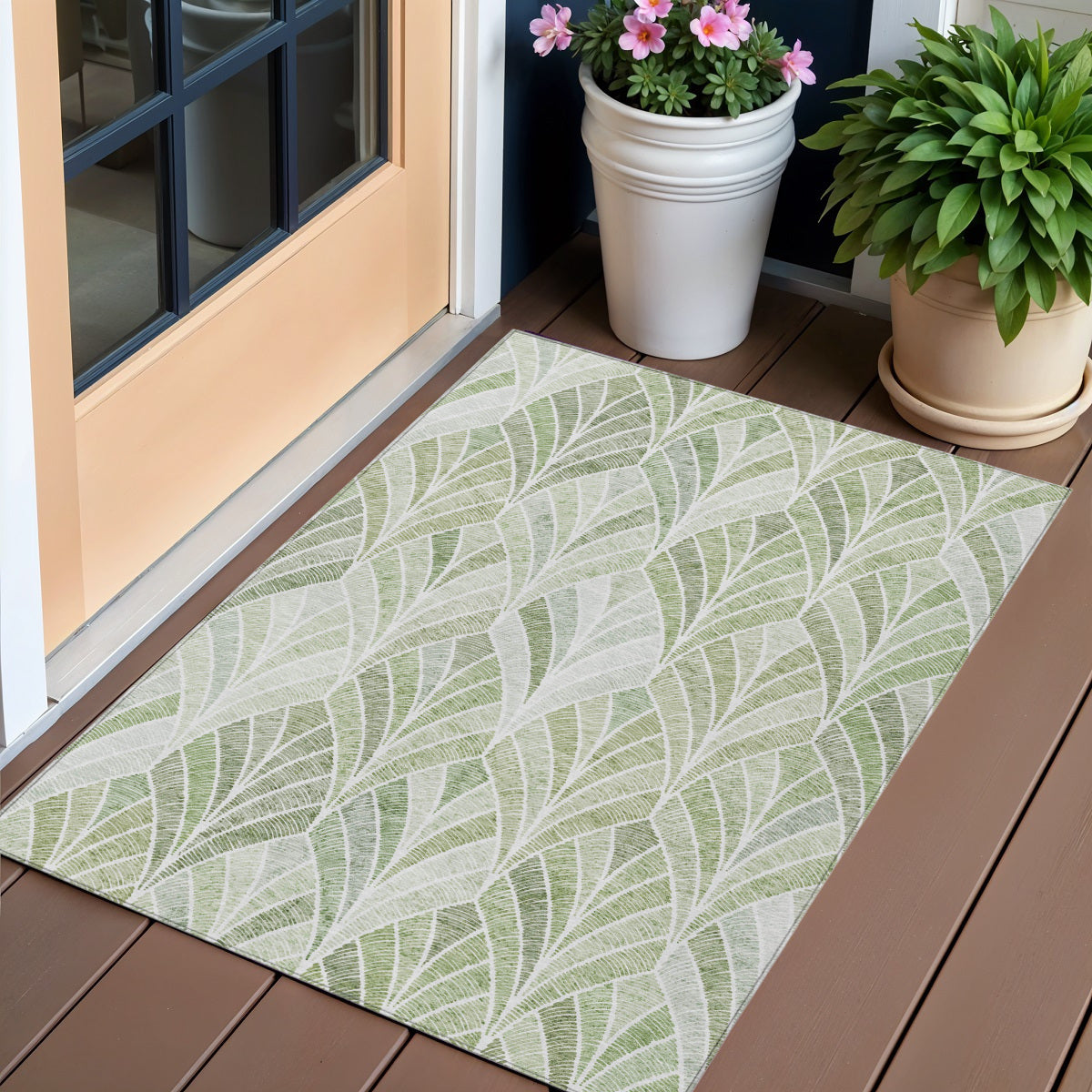 3 X 5 Sage Artichoke Green And Mint Green Geometric Washable Indoor Outdoor Area Rug