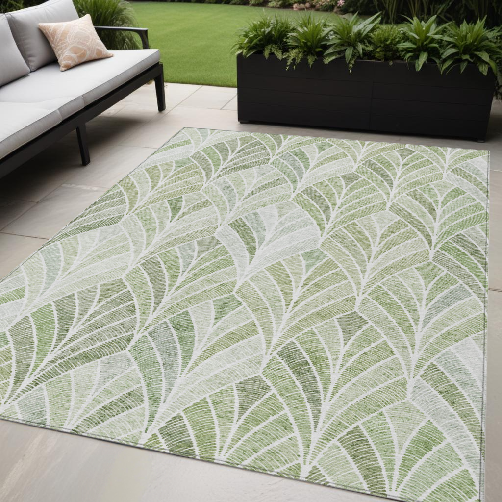 5 X 8 Sage Artichoke Green And Mint Green Geometric Washable Indoor Outdoor Area Rug
