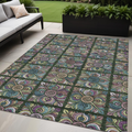 5 X 8 Fern Green Purple And Teal Blue Medallion Washable Indoor Outdoor Area Rug