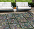 9 X 12 Fern Green Purple And Teal Blue Medallion Washable Indoor Outdoor Area Rug