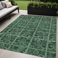 5 X 8 Fern Green And Charcoal Medallion Washable Indoor Outdoor Area Rug