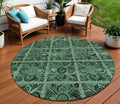 8 Fern Green And Charcoal Round Medallion Washable Indoor Outdoor Area Rug