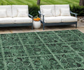 9 X 12 Fern Green And Charcoal Medallion Washable Indoor Outdoor Area Rug