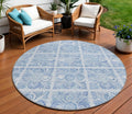 8 Sky Blue And Denim Blue Round Medallion Washable Indoor Outdoor Area Rug