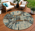 8 Beige Brown And Copper Round Geometric Washable Indoor Outdoor Area Rug