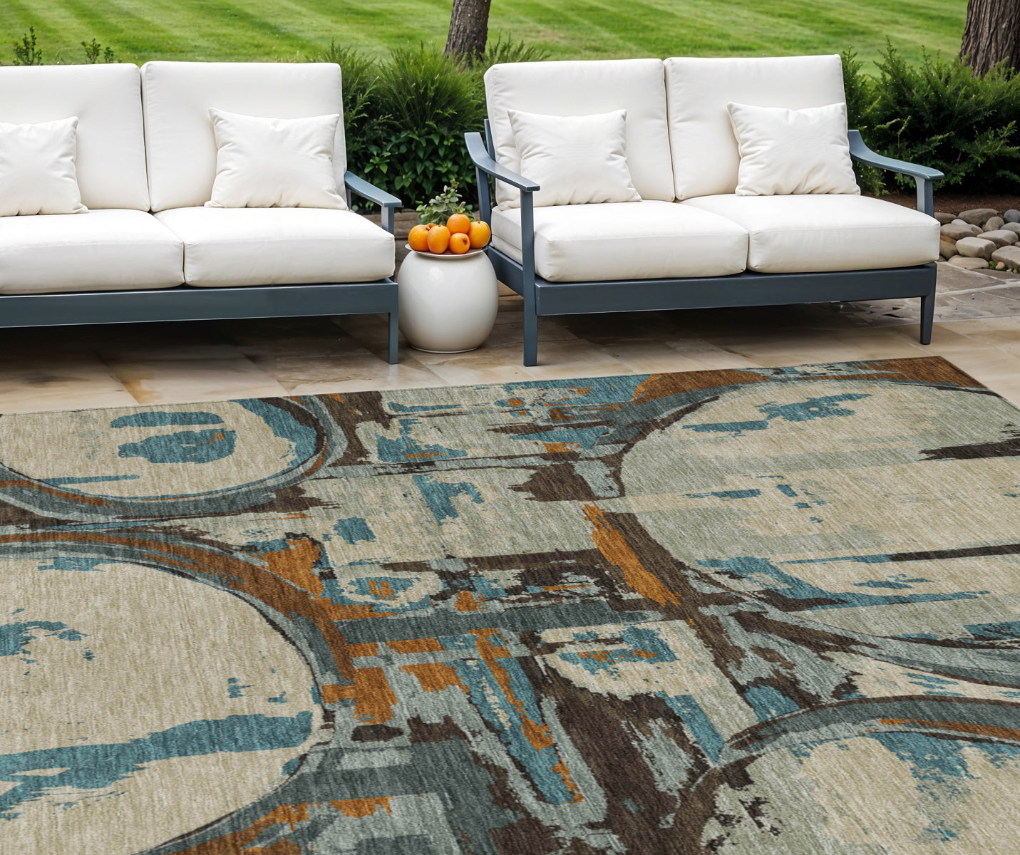 9 X 12 Beige Brown And Copper Geometric Washable Indoor Outdoor Area Rug