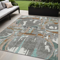 5 X 8 Gray Copper And Mint Green Geometric Washable Indoor Outdoor Area Rug