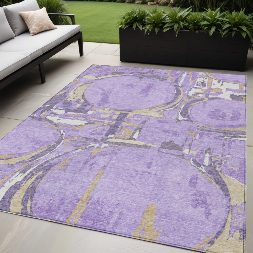 5 X 8 Lavender Lilac And Purple Geometric Washable Indoor Outdoor Area Rug