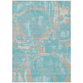 3 X 5 Teal Blue Aqua And Taupe Geometric Washable Indoor Outdoor Area Rug