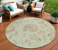 8 Artichoke Green Mint Green And Taupe Round Floral Washable Indoor Outdoor Area Rug