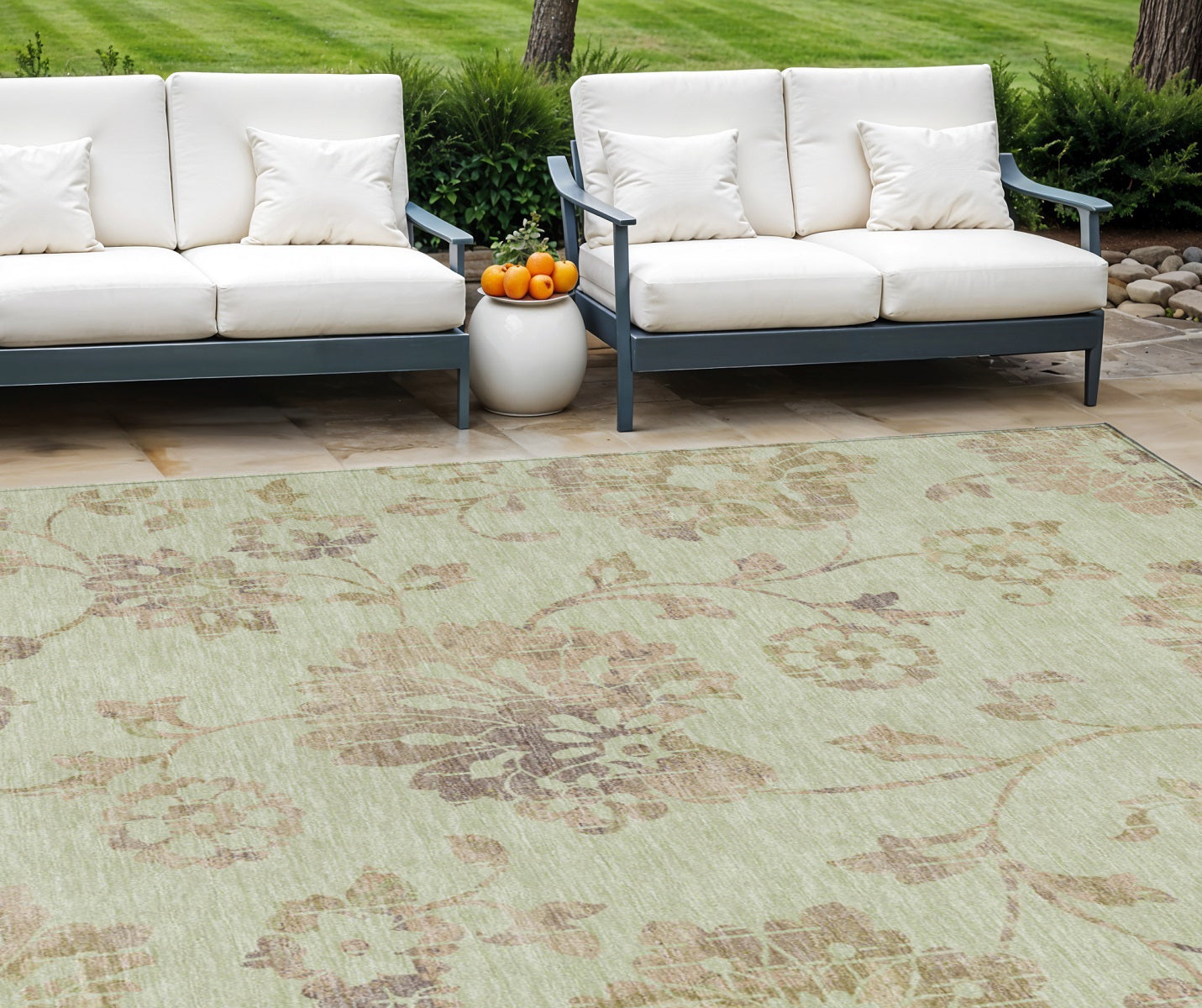 9 X 12 Artichoke Green Mint Green And Taupe Floral Washable Indoor Outdoor Area Rug
