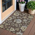 3 X 5 Chocolate Sky Blue And Artichoke Green Floral Washable Indoor Outdoor Area Rug