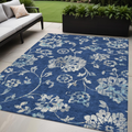 5 X 8 Navy Blue And Gray Floral Washable Indoor Outdoor Area Rug