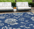 8 X 10 Navy Blue And Gray Floral Washable Indoor Outdoor Area Rug