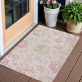 3 X 5 Pink Blush And Artichoke Green Floral Washable Indoor Outdoor Area Rug
