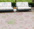 9 X 12 Pink Blush And Artichoke Green Floral Washable Indoor Outdoor Area Rug