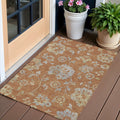 3 X 5 Orange Copper And Gray Floral Washable Indoor Outdoor Area Rug