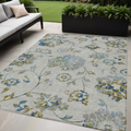 5 X 8 Taupe Navy Blue And Denim Blue Floral Washable Indoor Outdoor Area Rug