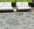 10 X 14 Taupe Navy Blue And Denim Blue Floral Washable Indoor Outdoor Area Rug