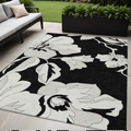 5 X 8 Black Gray And Silver Floral Washable Indoor Outdoor Area Rug