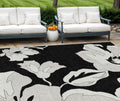 9 X 12 Black Gray And Silver Floral Washable Indoor Outdoor Area Rug
