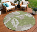 8 Olive Green Taupe And Beige Round Floral Washable Indoor Outdoor Area Rug