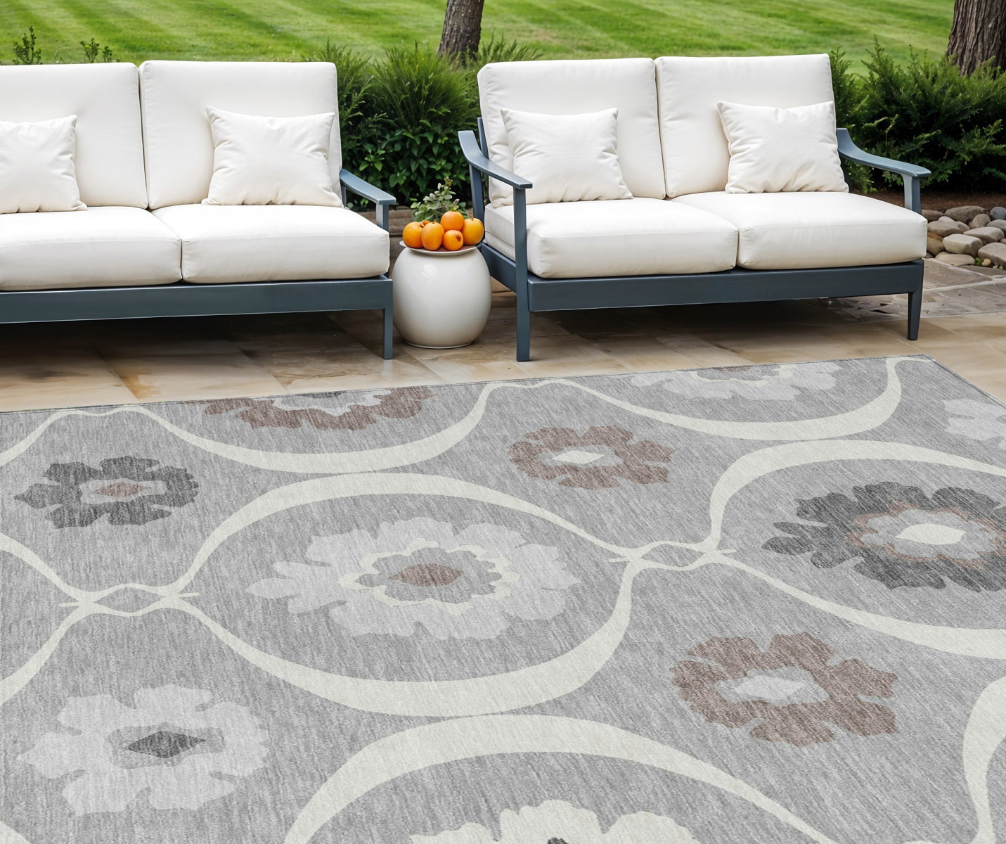 9 X 12 Gray Charcoal And Brown Medallion Washable Indoor Outdoor Area Rug
