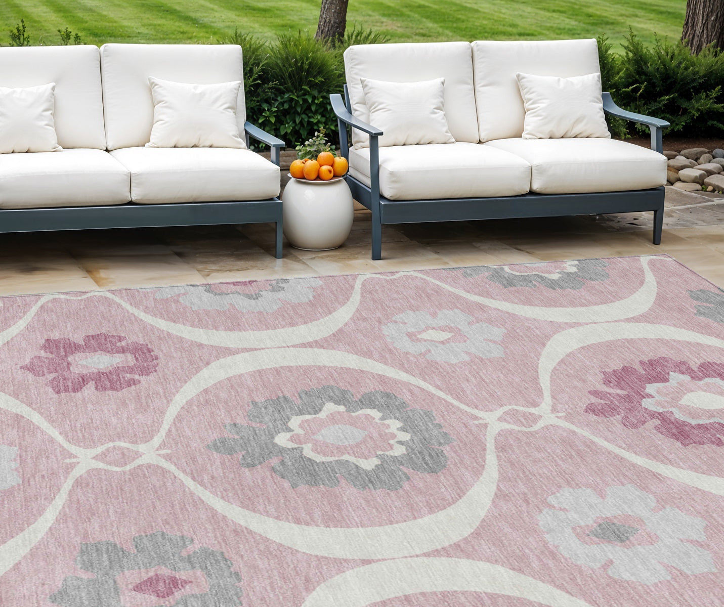 8 X 10 Pink Blush And Gray Medallion Washable Indoor Outdoor Area Rug