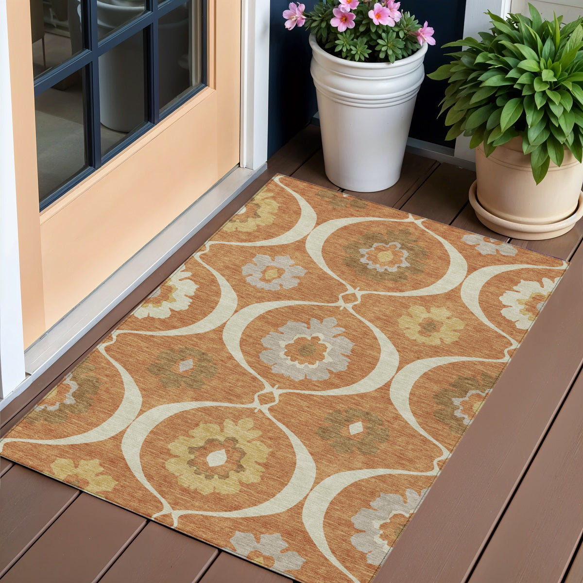 3 X 5 Orange Copper And Gray Medallion Washable Indoor Outdoor Area Rug