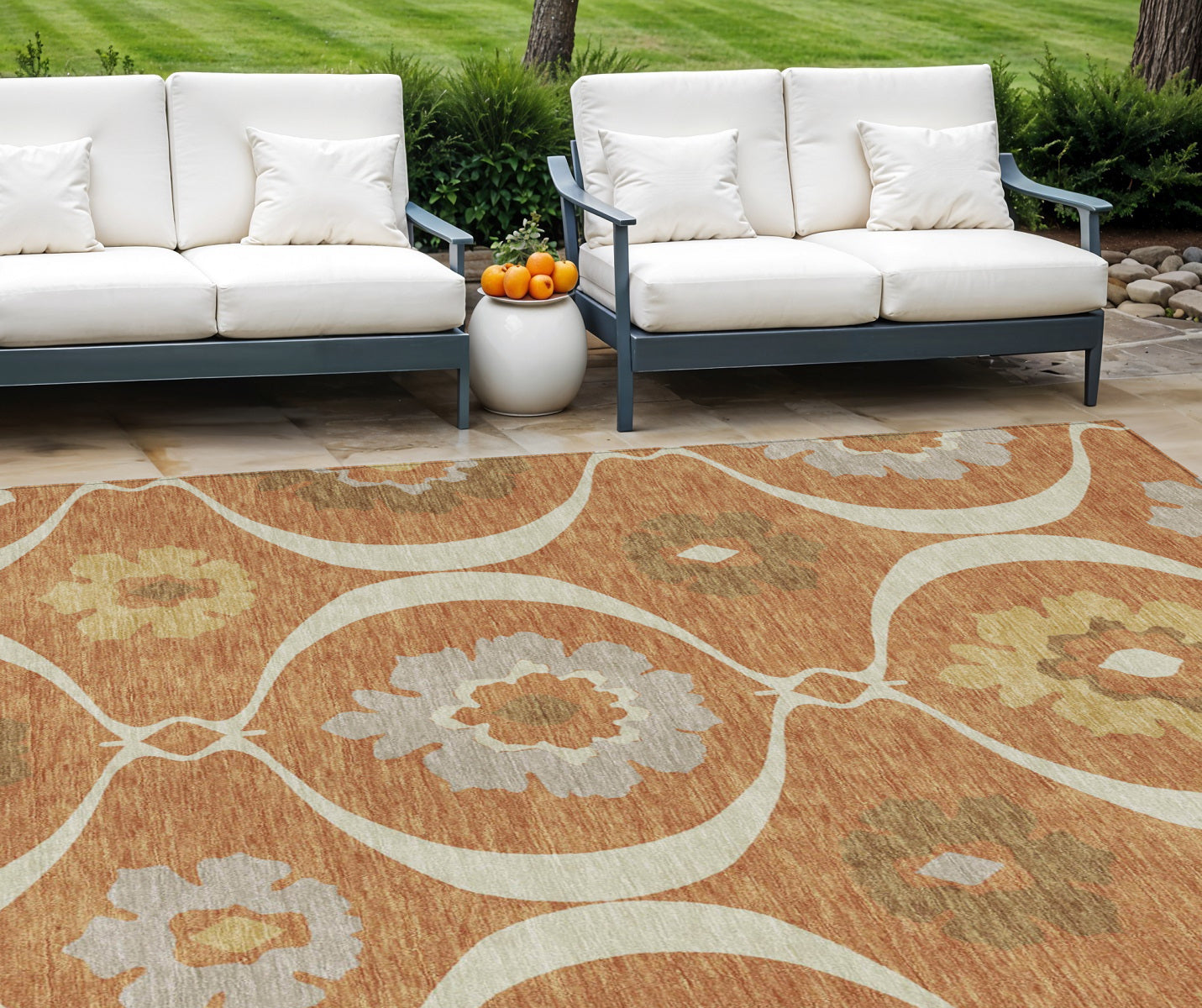 10 X 14 Orange Copper And Gray Medallion Washable Indoor Outdoor Area Rug