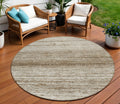 8 Brown And Beige Round Striped Washable Indoor Outdoor Area Rug